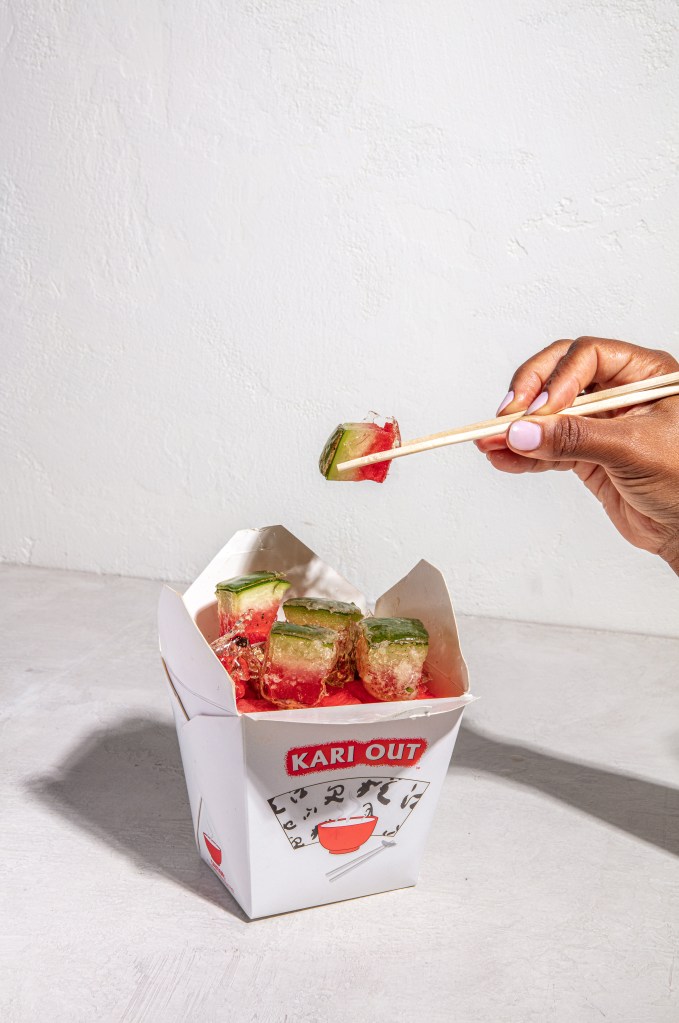 chinese container filled with candied pickled watermelon